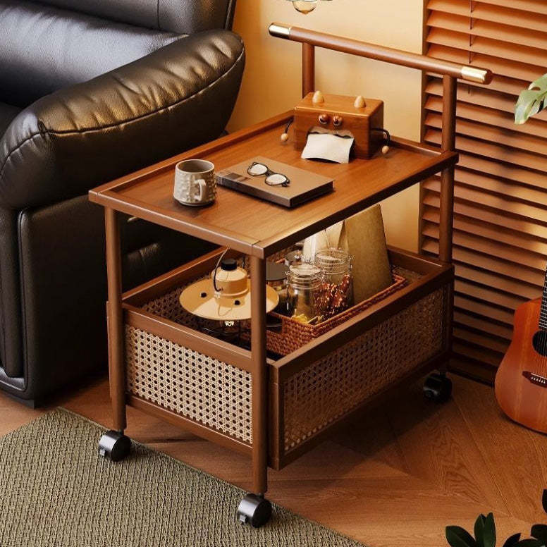 Mid-Century Bamboo Rattan End Table 1-Storage