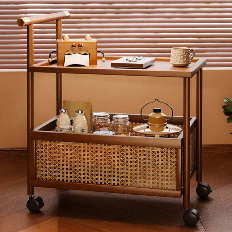 Mid-Century Bamboo Rattan End Table 1-Storage