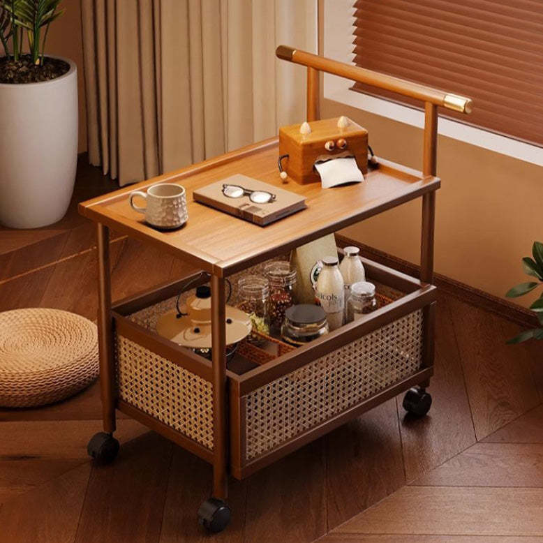 Mid-Century Bamboo Rattan End Table 1-Storage