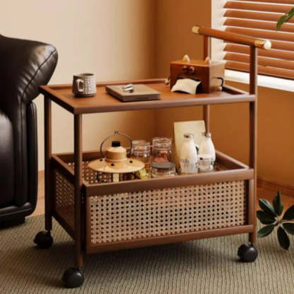 Mid-Century Bamboo Rattan End Table 1-Storage
