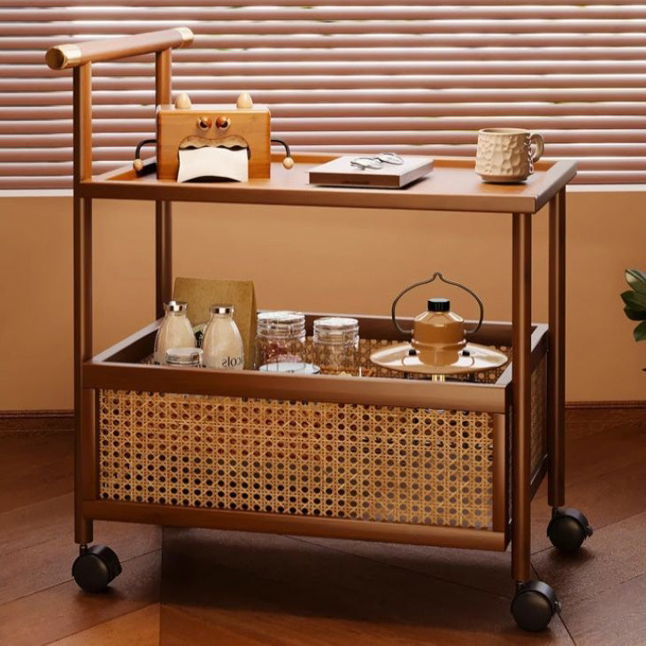 Mid-Century Bamboo Rattan End Table 1-Storage
