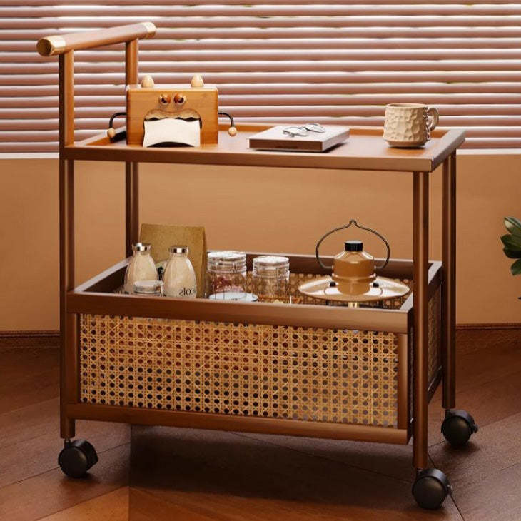 Mid-Century Bamboo Rattan End Table 1-Storage