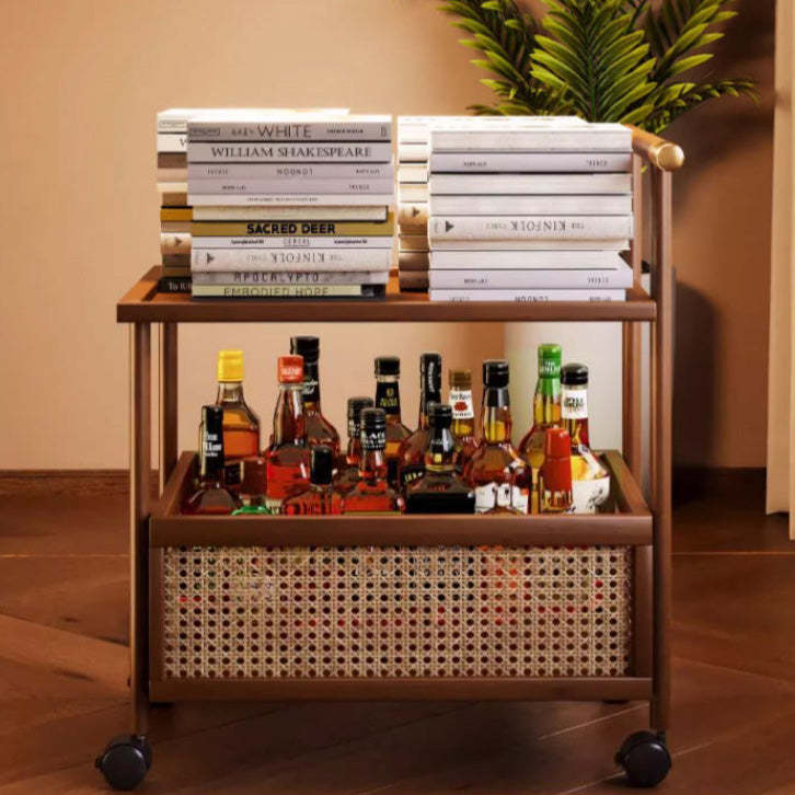 Mid-Century Bamboo Rattan End Table 1-Storage