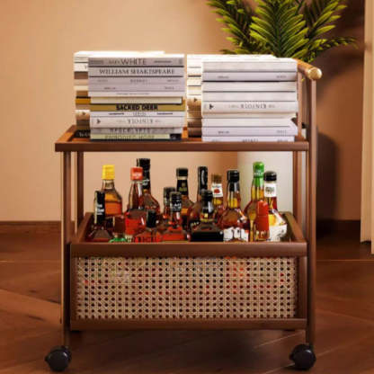 Mid-Century Bamboo Rattan End Table 1-Storage