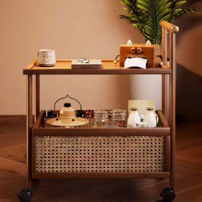 Mid-Century Bamboo Rattan End Table 1-Storage