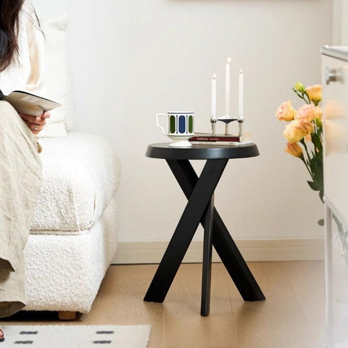 Mid-Century Wood X-Base Round End Table