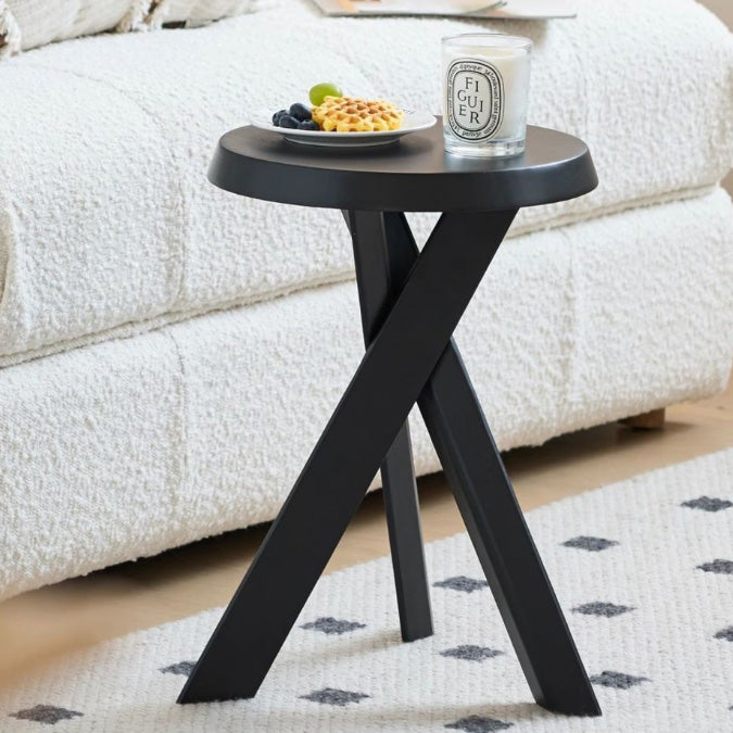 Mid-Century Wood X-Base Round End Table