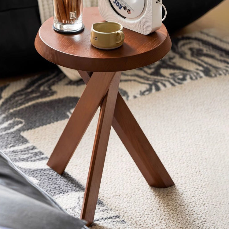 Mid-Century Wood X-Base Round End Table