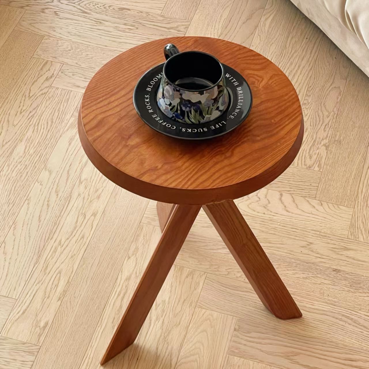 Mid-Century Wood X-Base Round End Table