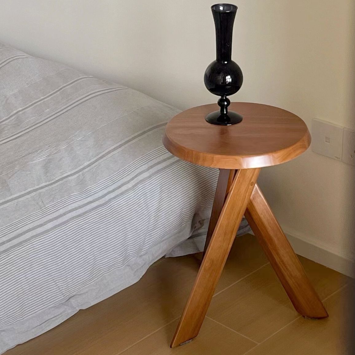 Mid-Century Wood X-Base Round End Table