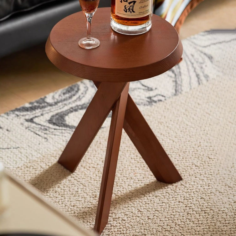 Mid-Century Wood X-Base Round End Table