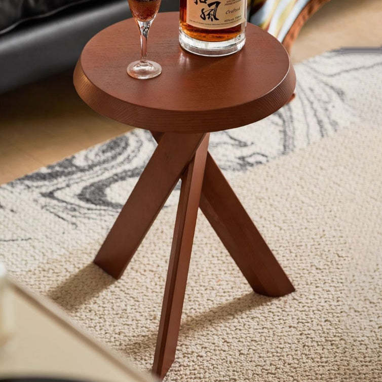 Mid-Century Wood X-Base Round End Table