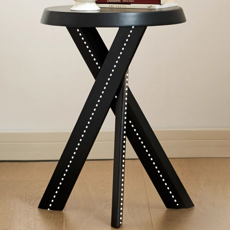 Mid-Century Wood X-Base Round End Table