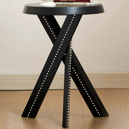 Mid-Century Wood X-Base Round End Table