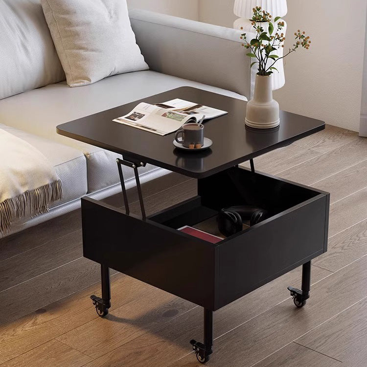 Minimalist Solid Wood Sintered Stone Lift-Top Coffee Table — Black
