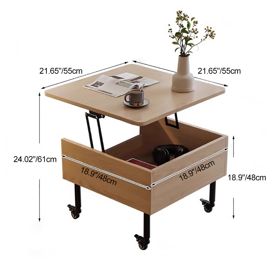 Minimalist Solid Wood Sintered Stone Lift-Top Coffee Table