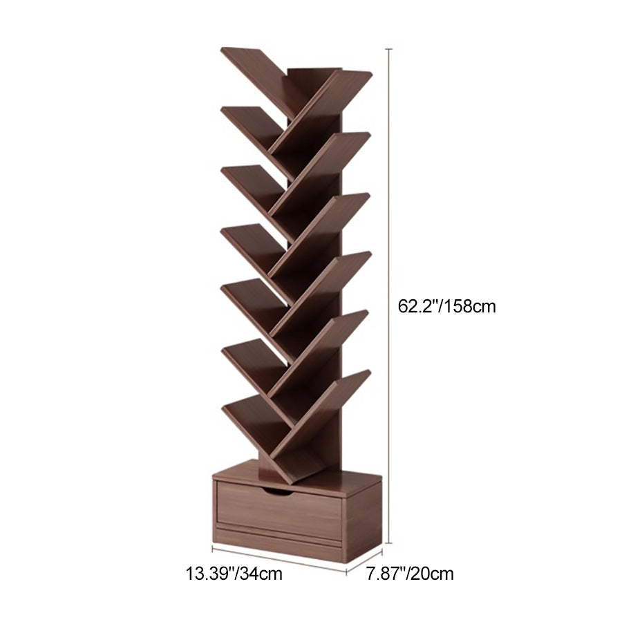 Wood Tree-Shaped Bookshelf With Drawer
