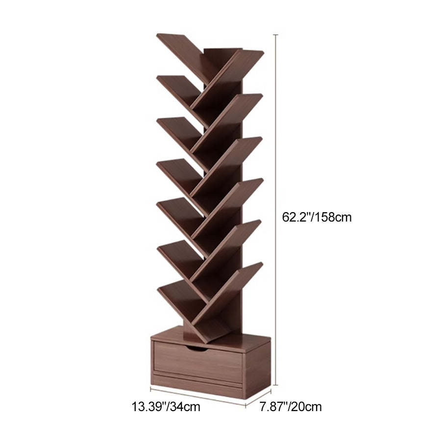 Wood Tree-Shaped Bookshelf With Drawer