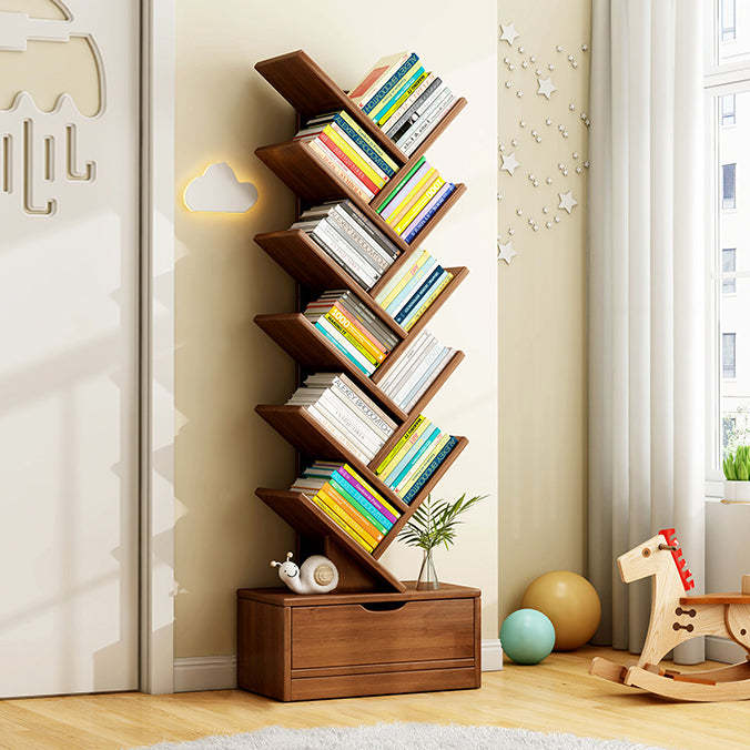 Wood Tree-Shaped Bookshelf With Drawer