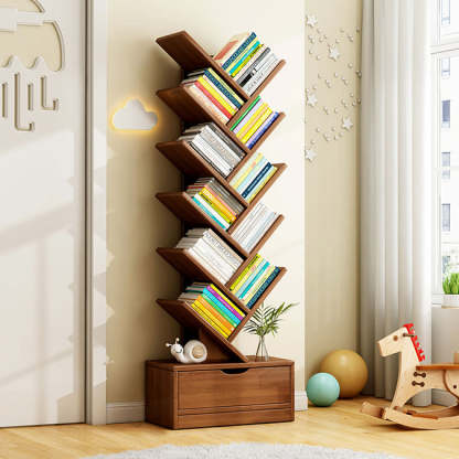 Wood Tree-Shaped Bookshelf With Drawer