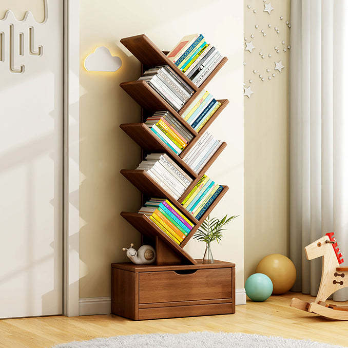 Wood Tree-Shaped Bookshelf With Drawer