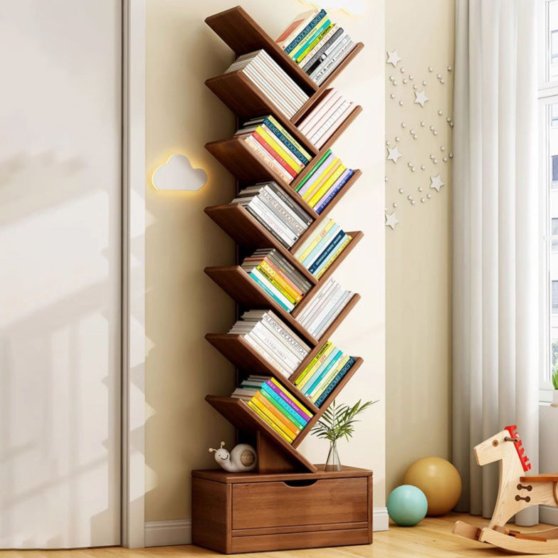 Wood Tree-Shaped Bookshelf With Drawer