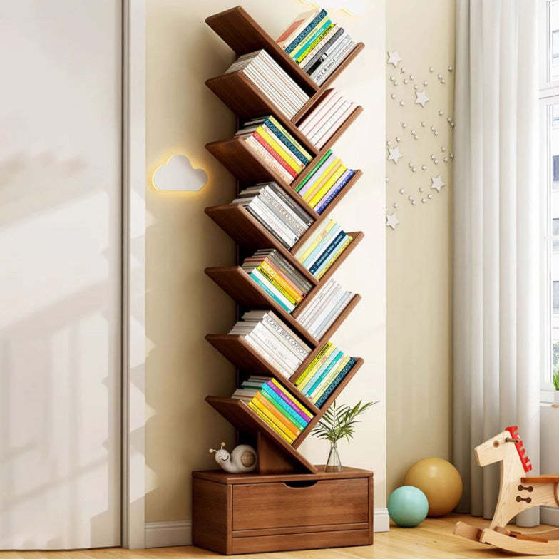 Wood Tree-Shaped Bookshelf With Drawer