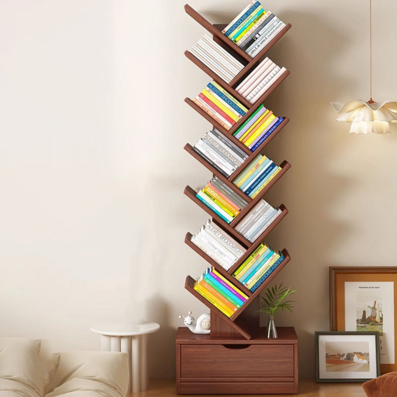 Wood Tree-Shaped Bookshelf With Drawer