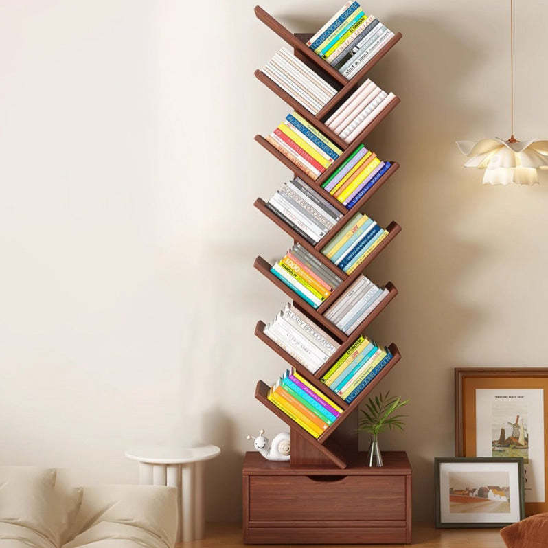 Wood Tree-Shaped Bookshelf With Drawer