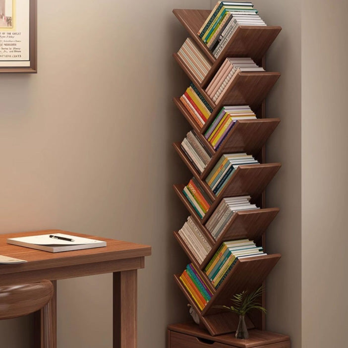 Wood Tree-Shaped Bookshelf With Drawer