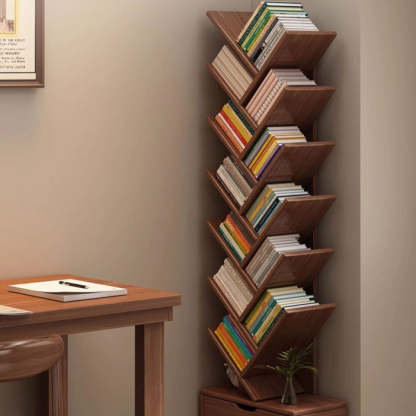 Wood Tree-Shaped Bookshelf With Drawer