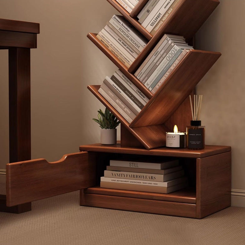 Wood Tree-Shaped Bookshelf With Drawer