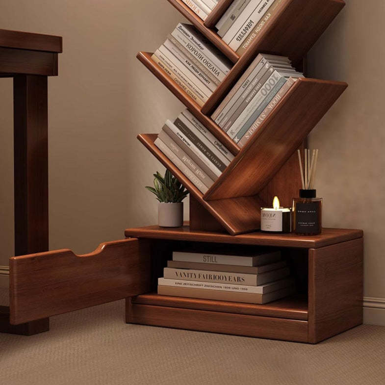 Wood Tree-Shaped Bookshelf With Drawer