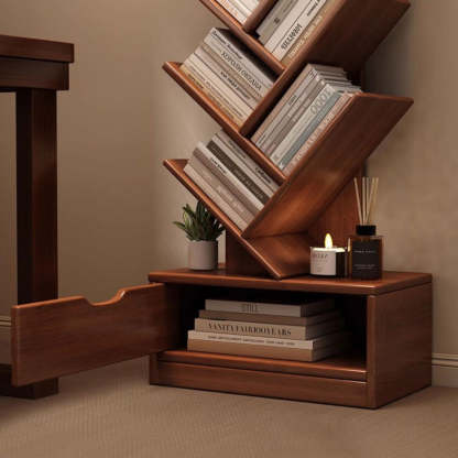 Wood Tree-Shaped Bookshelf With Drawer
