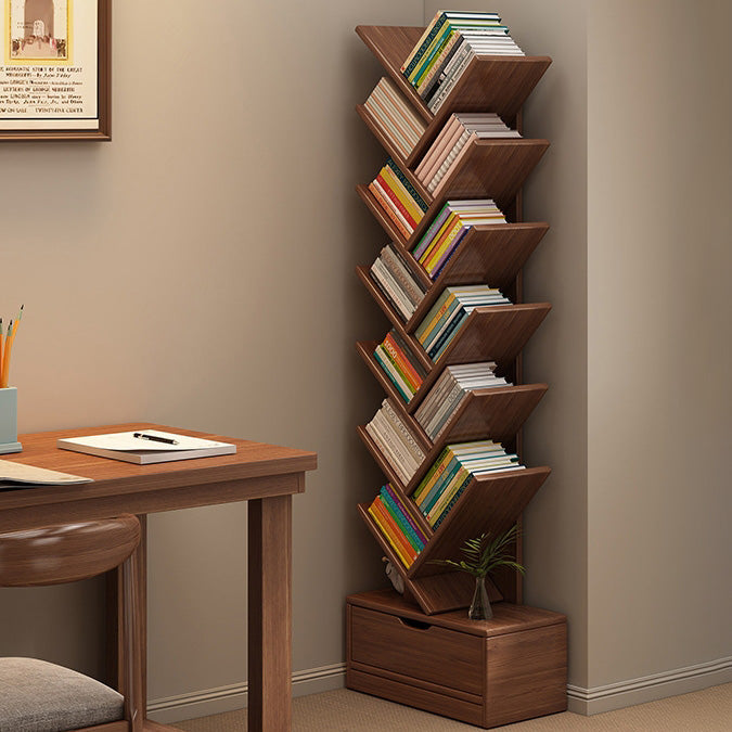 Wood Tree-Shaped Bookshelf With Drawer