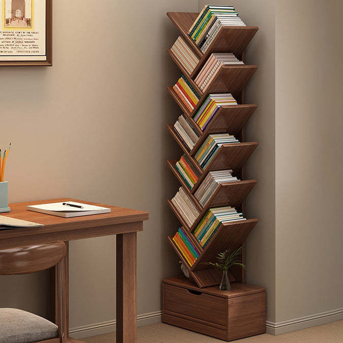 Wood Tree-Shaped Bookshelf With Drawer