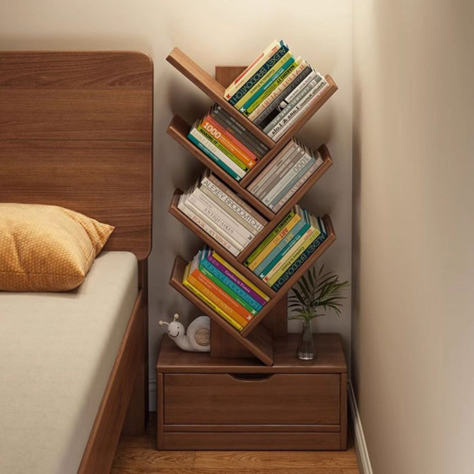 Wood Tree-Shaped Bookshelf With Drawer — Walnut / 3