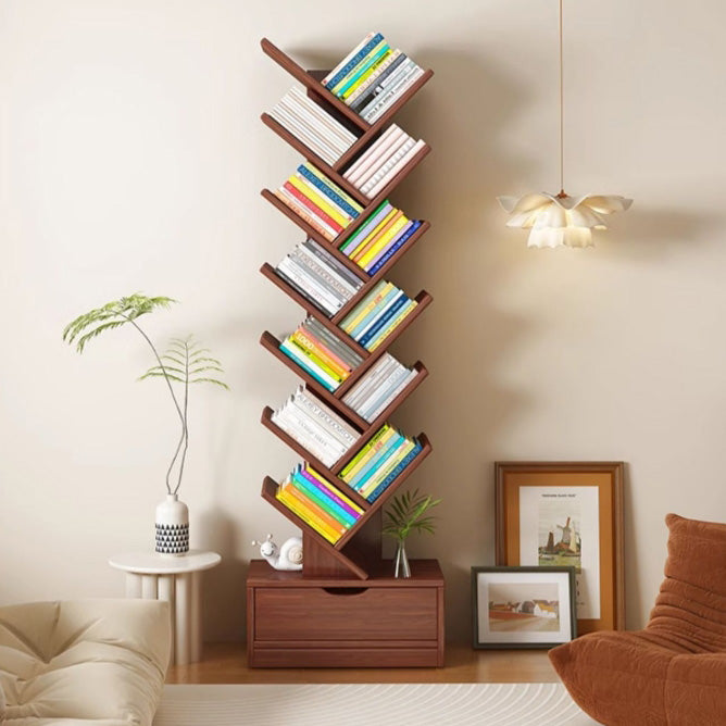 Wood Tree-Shaped Bookshelf With Drawer
