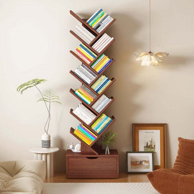 Wood Tree-Shaped Bookshelf With Drawer