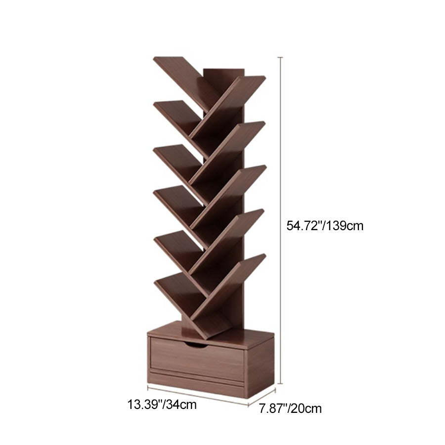 Wood Tree-Shaped Bookshelf With Drawer