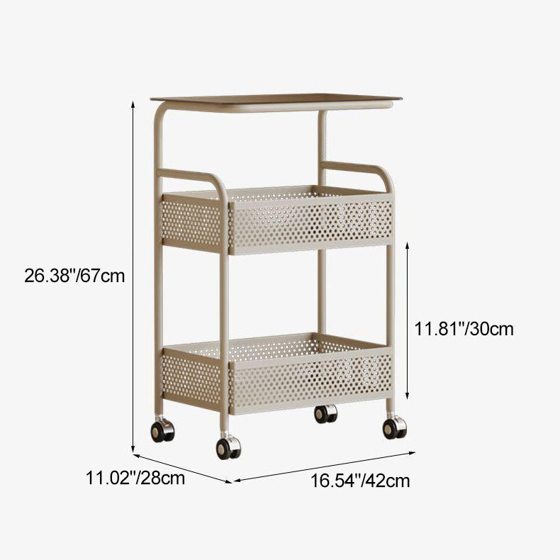 Beige glass iron 2-storage 3-tier end & side tables - minimalist