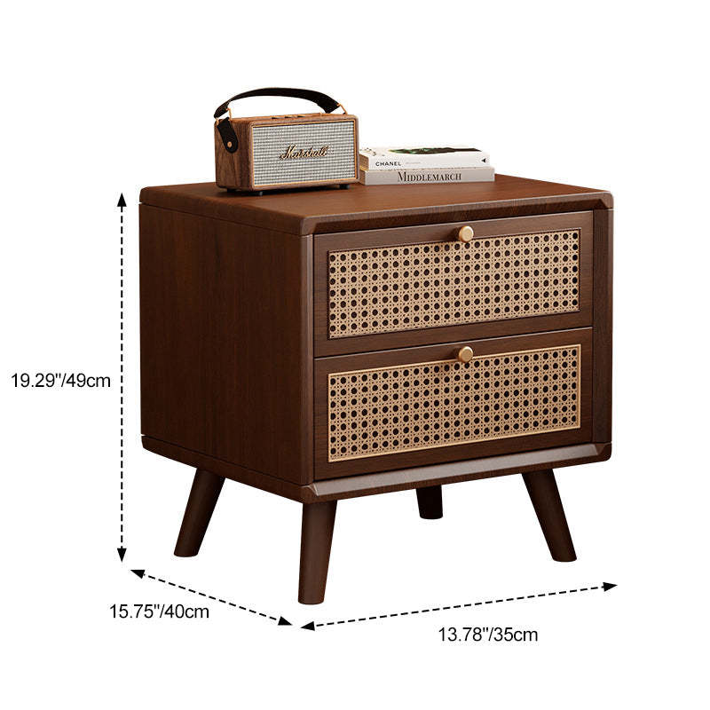 Chinese Rubberwood Nightstand 2-Drawer — Wood Color