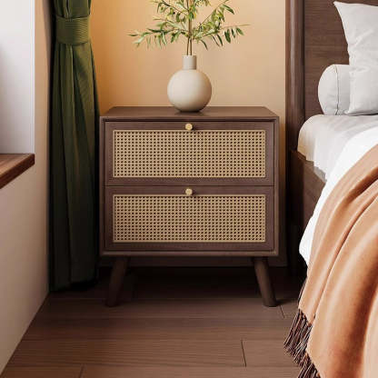 Chinese Rubberwood Nightstand 2-Drawer
