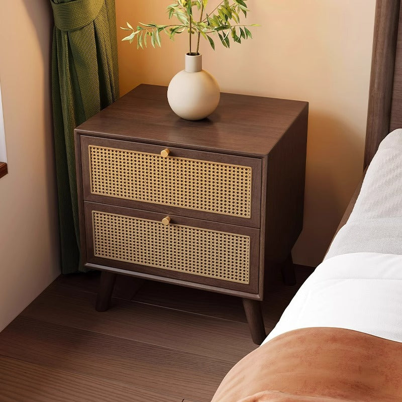 Chinese Rubberwood Nightstand 2-Drawer — Black