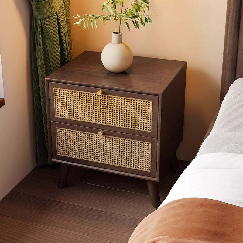 Chinese Rubberwood Nightstand 2-Drawer — Black