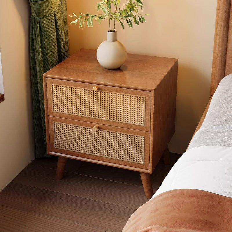 Chinese Rubberwood Nightstand 2-Drawer — Walnut