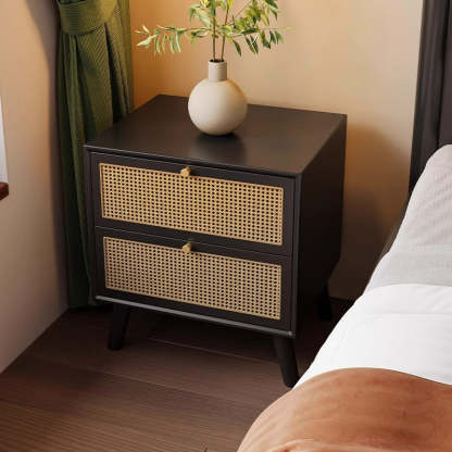 Chinese Rubberwood Nightstand 2-Drawer — Cherry Wood Color