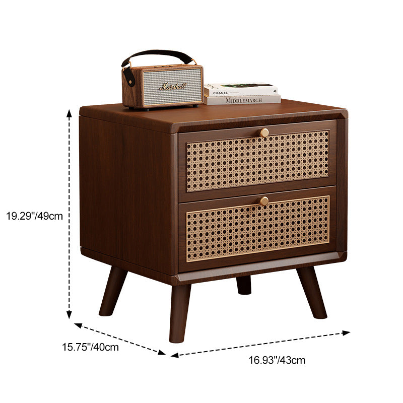 Chinese Rubberwood Nightstand 2-Drawer — Walnut