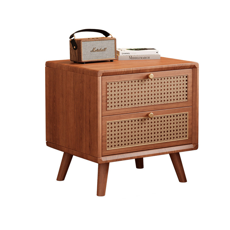 Chinese Rubberwood Nightstand 2-Drawer