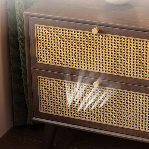 Chinese Rubberwood Nightstand 2-Drawer — Black